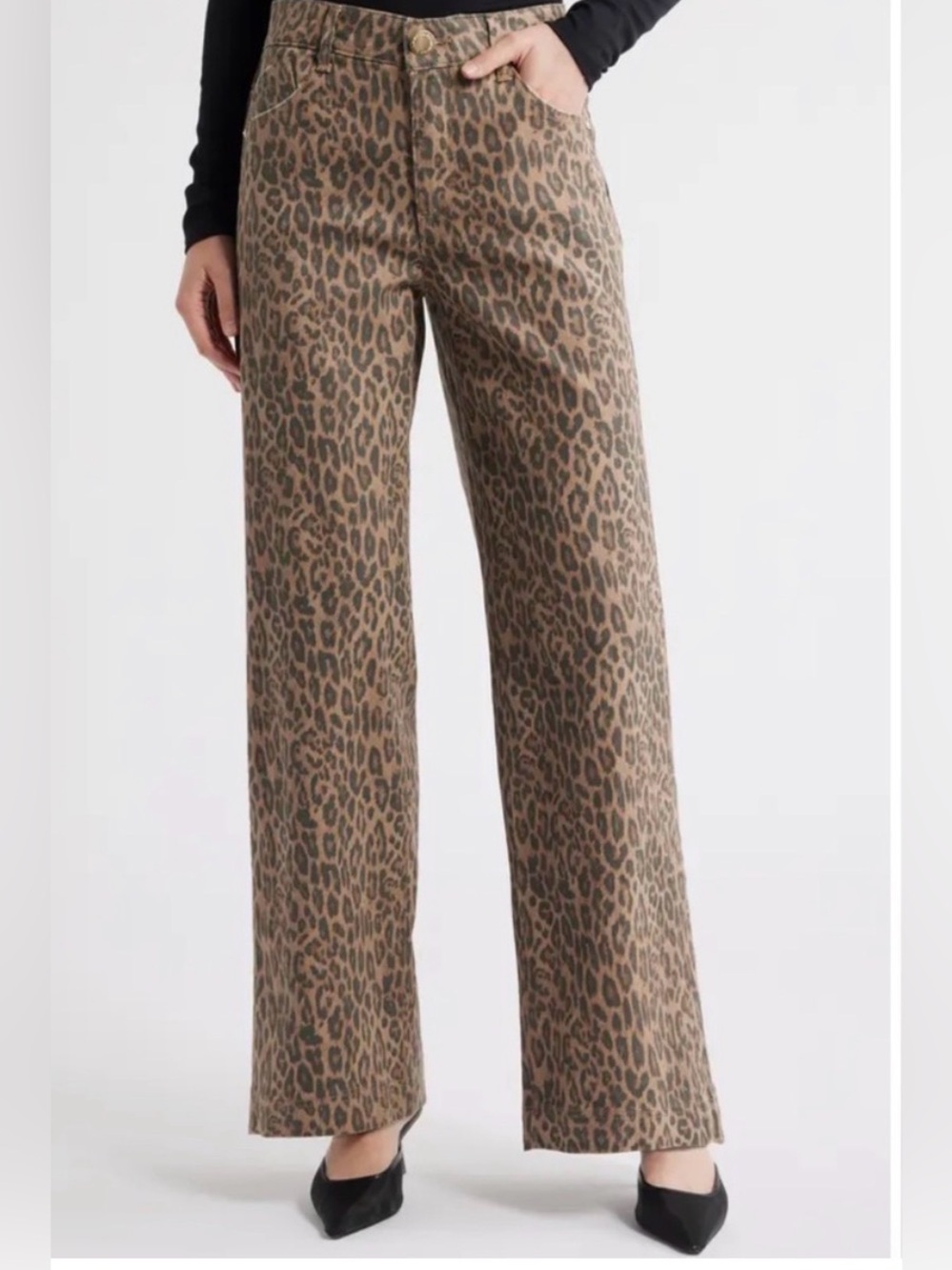 Wit & Wisdom Gracie Skyrise SlimmingDouble Side Seam Wide Leg Leopard Jeans Sz10